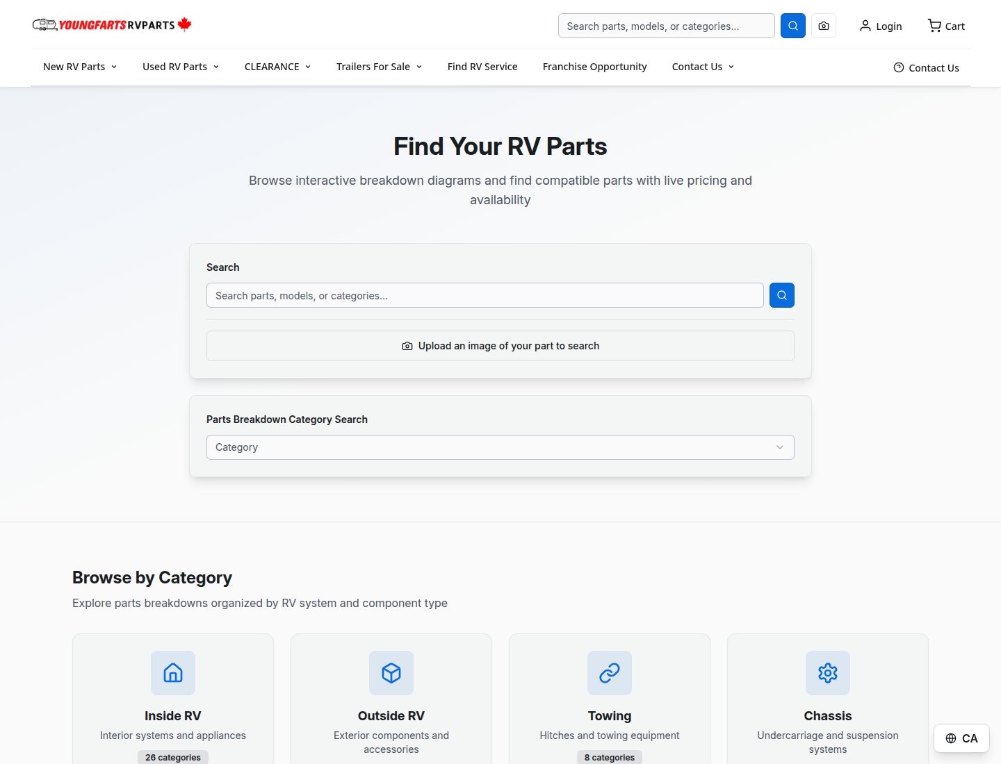 Parts Database Lookup System website screenshot