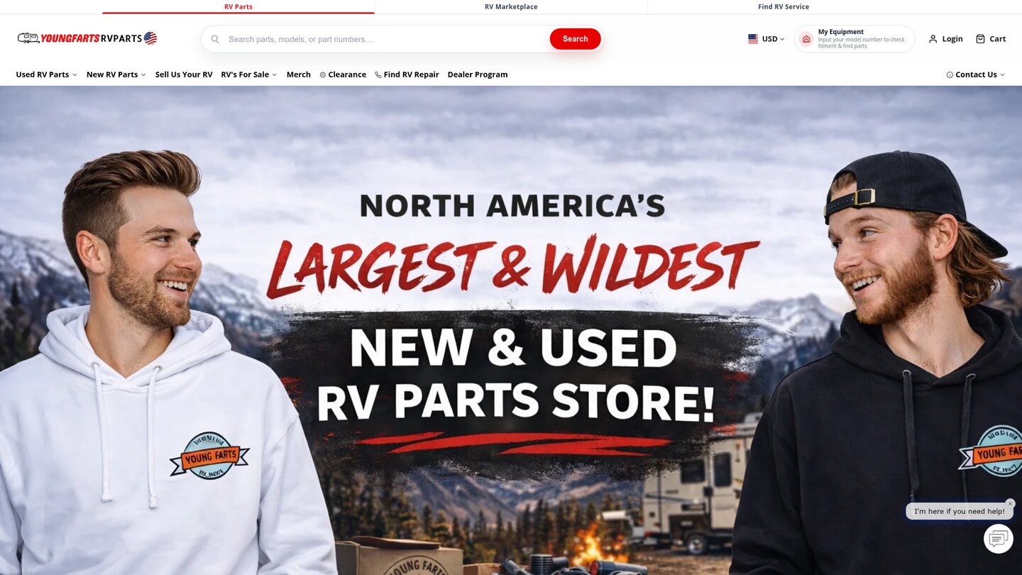 Young Farts RV Parts website screenshot