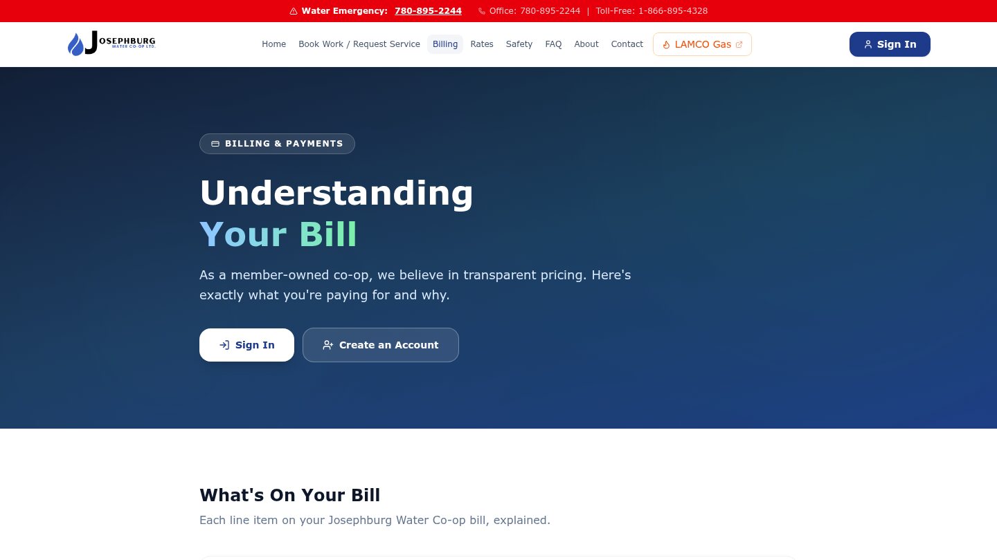 Billing page explaining charges and linking members to account access