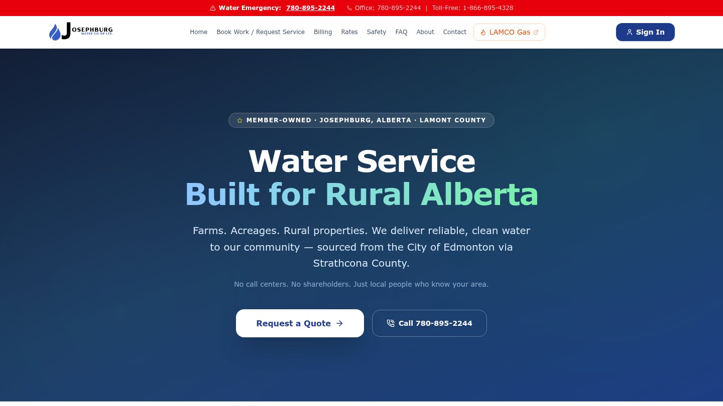 Get Started page inviting rural properties to request water service